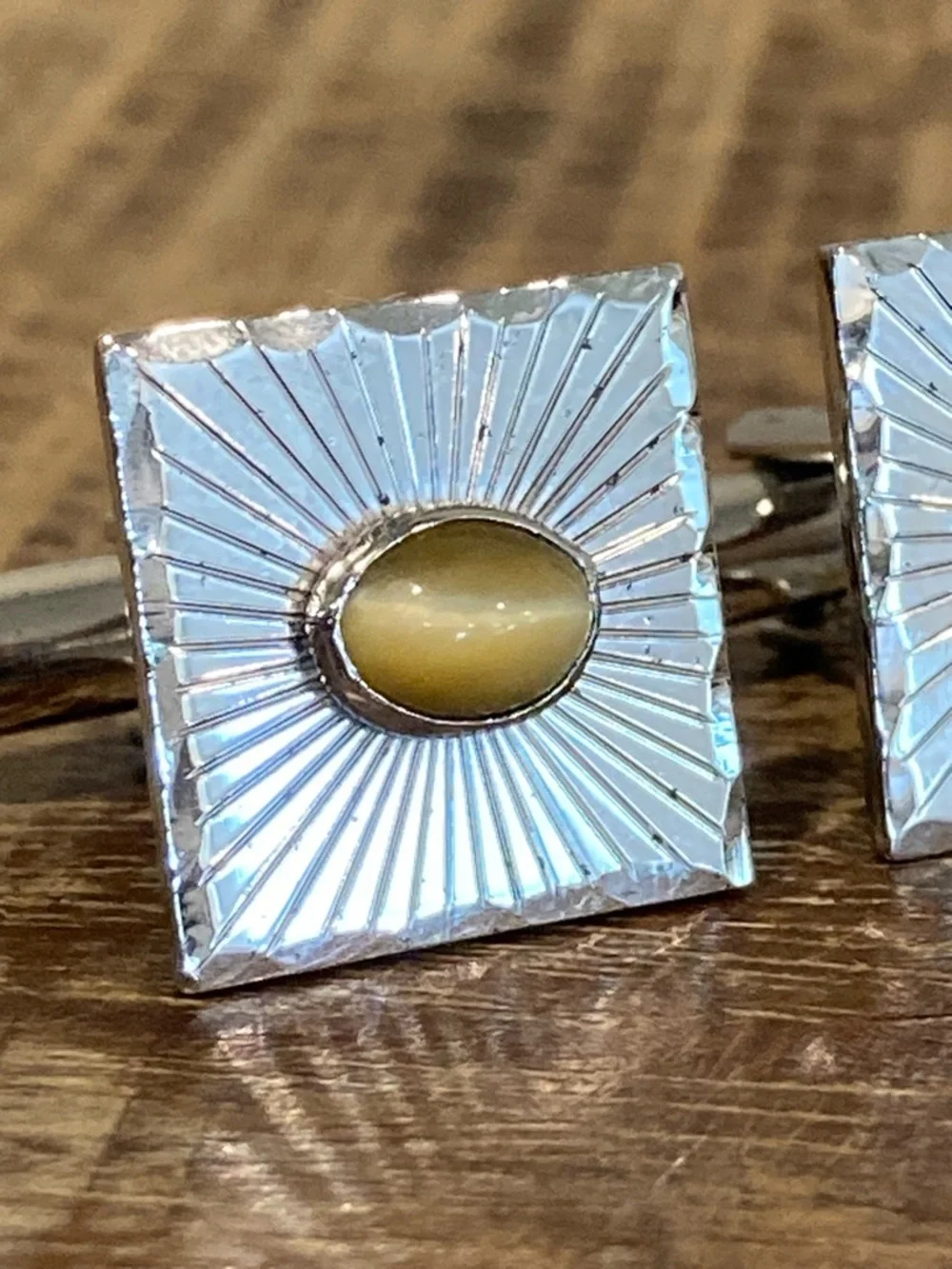 Simmons Sterling Silver Cufflinks Tigers Eye Vintage Square Western Style - Picture 15 of 16